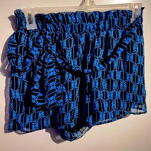 Mine Blue and Black Geometric High Waist Shorts